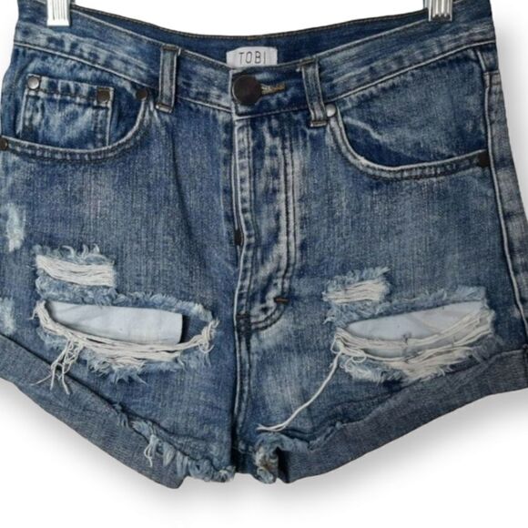 TOBI Distressed High Waist Jean Shorts sz 26 - Picture 1 of 7